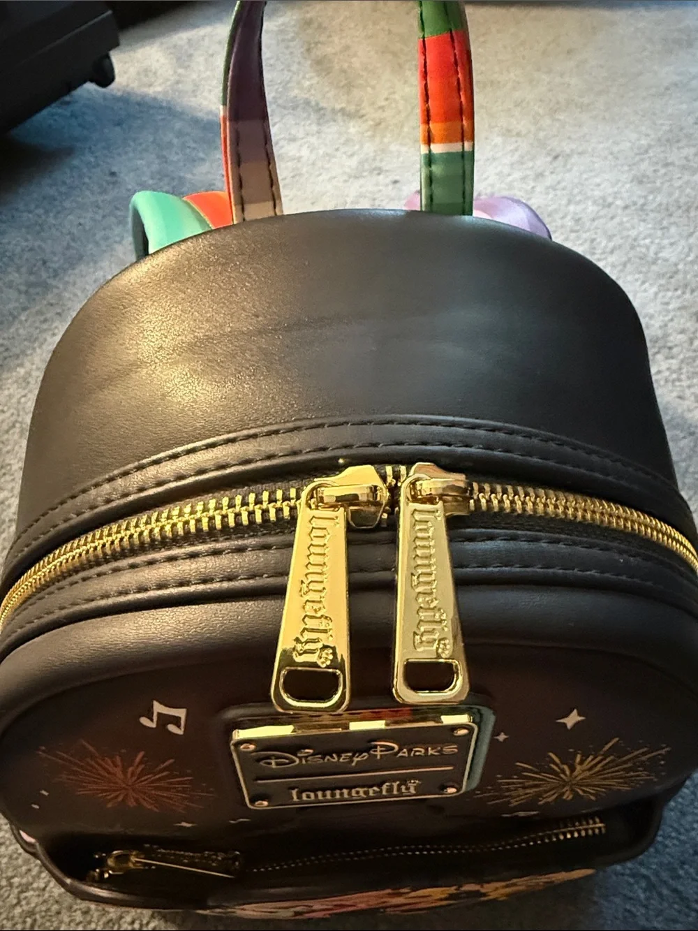 Loungefly Black Mariachi Three Caballeros Mini Backpack with Rainbow Straps - Picture 4 of 5